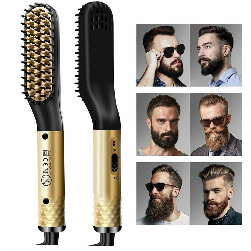 Electric Beard Hair Straightener Quick Heated Brush Straightening Comb Style UK
