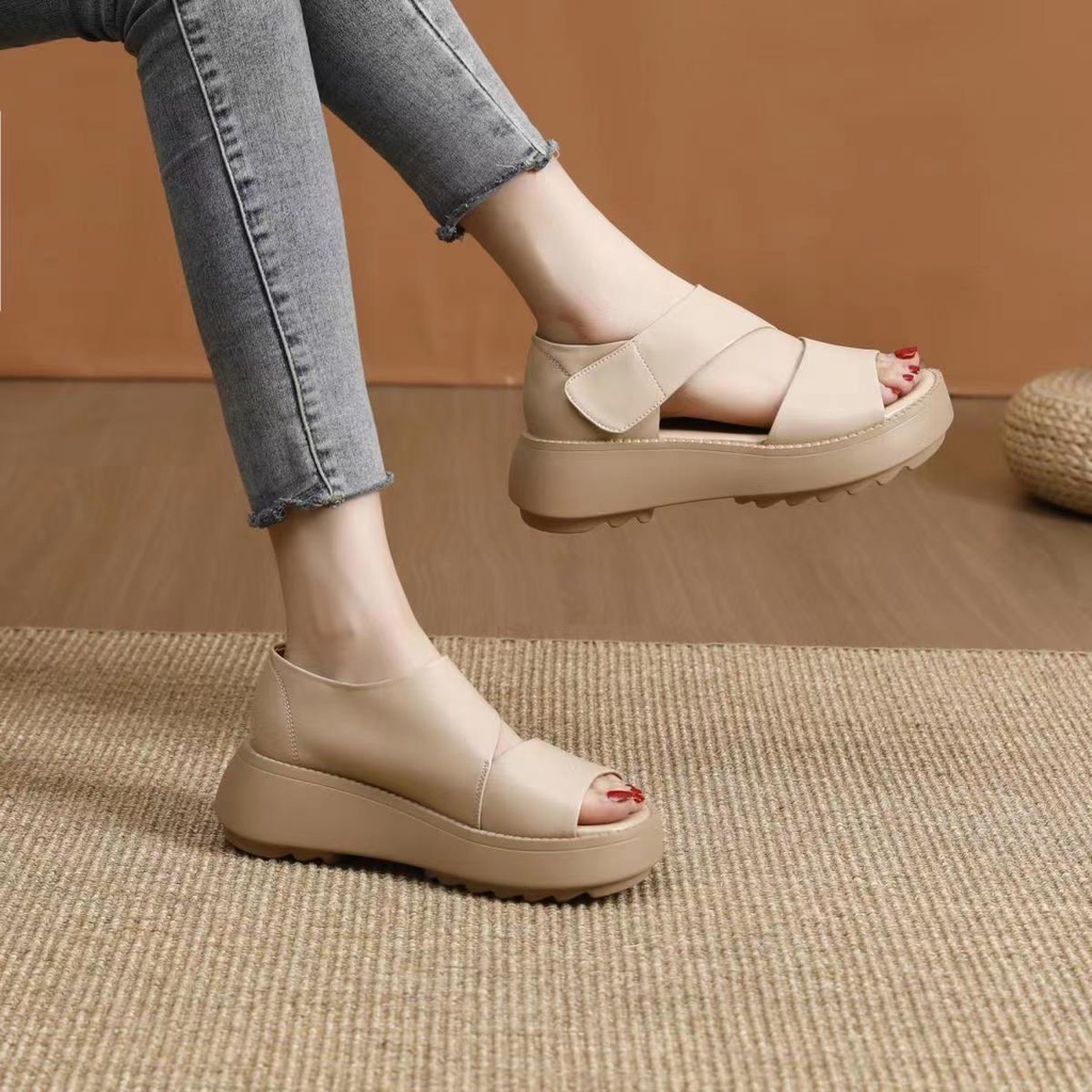 KaBaiQi Dép bánh mì guốc dép sandal nữ Màu Sắc Đơn Giản Thoải Mái Cao Gót Chống Trơn Trượt dép đế xuồng 33ZHDLX080216