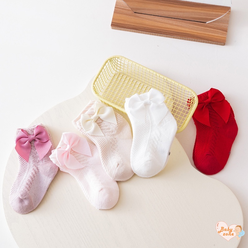 Vớ Em Bé Sơ Sinh Từ 0-18 Tháng Tuổi Đính Nơ Màu Trơn Dễ Thương