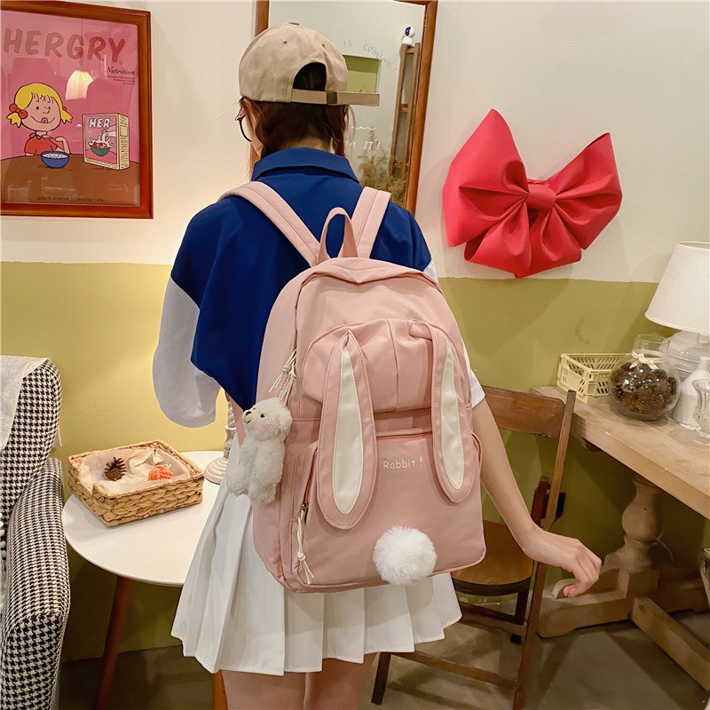 Ba Lô Đi Học Mềm Mại Hình Tai Thỏ Phong Cách Harajuku Hàn Quốc Sức Chứa Lớn Cho Nữ Sinh Trung Học