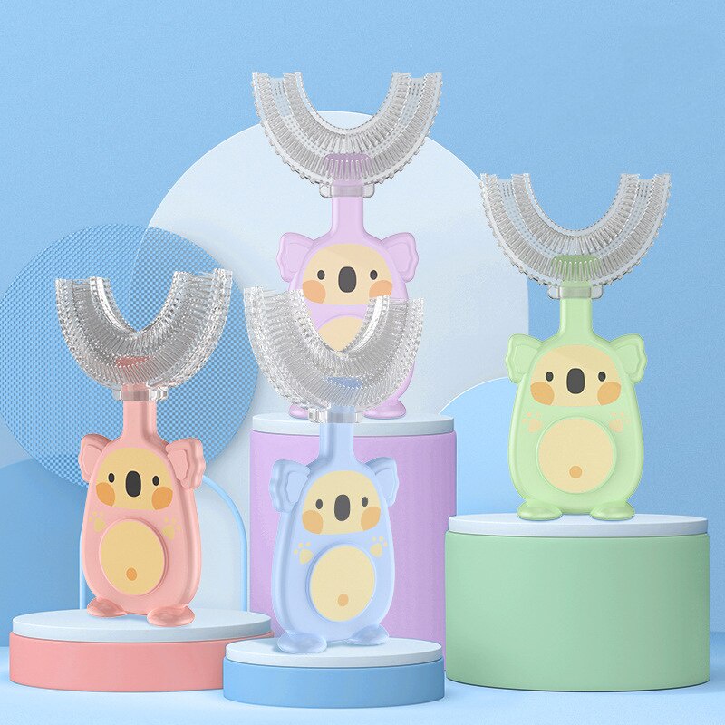 Cartoon kids toothbrush u-shape 360 degree infant teether bàn chải đánh răng trẻ em bàn chải silicone cho trẻ mới biết đi chăm sóc răng miệng làm sạch