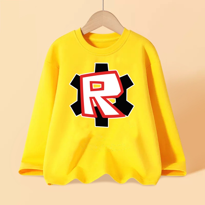 10-11-12 tuổi bé trai áo sơ mi dài tay roblox in t-shirt cotton quần áo mùa thu