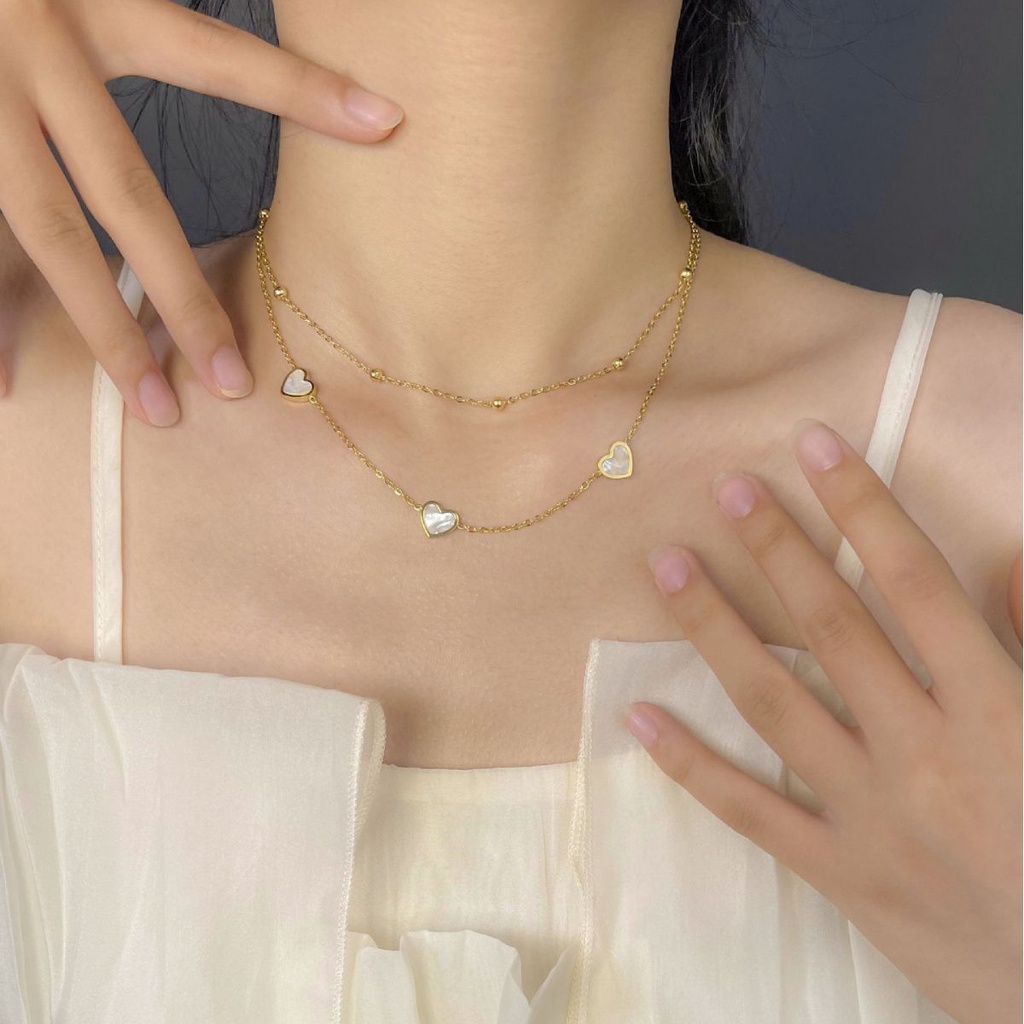 Dây Chuyền Hai Lớp Bằng Thép Titan Mặt Trái Tim Thời Trang