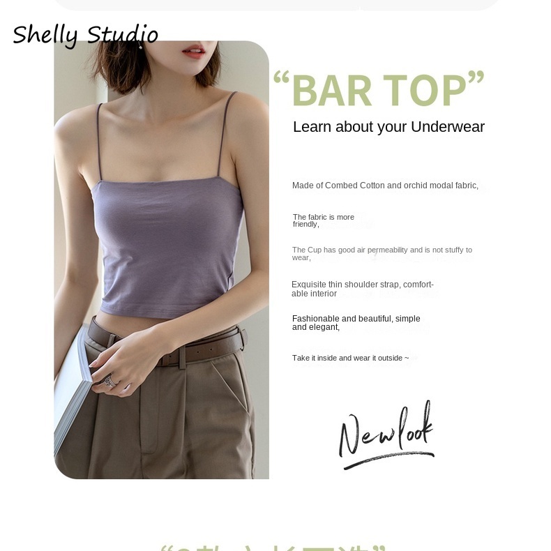 Áo Hai Dây Dáng Dài / Ngắn Màu Đen Có Đệm Ngực Cho Nữ