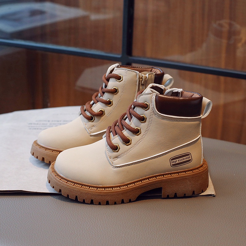 New kids boots cho bé trai bé gái unisex thời trang trẻ em 2023 auutmn mùa đông nhân quả đa năng mắt cá chân boots ngắn cho trẻ mới biết đi giày dây kéo bên hông