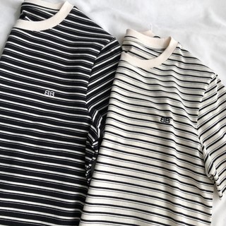 Pure cotton back packing bar 200g combed tight new short-sleeved T-shirt women's striped embroidered Tmall quality MC clothing VKAK