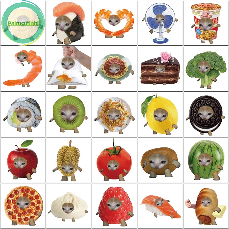 Pairhj 69 cái mèo meme vui nhộn và thức ăn hình dán graffiti dễ thương cho hành lý đồ chơi máy tính xách tay ipad ván trượt điện thoại dán xe vn