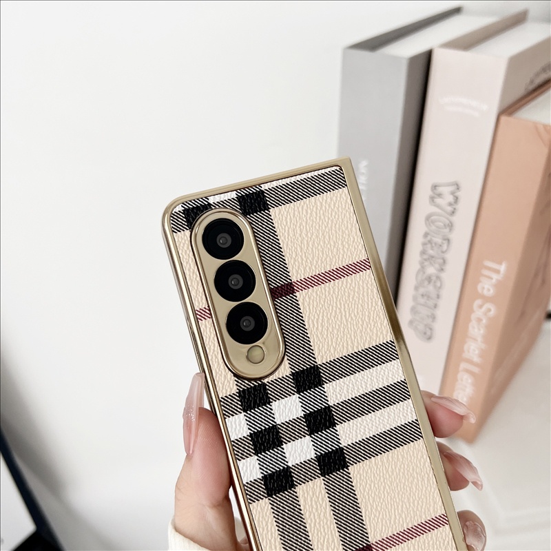 Samsung galaxy z fold 3 fold 4 fold 5 case da pu thời trang mạ case fold protector ốp chống sốc cho z fold5