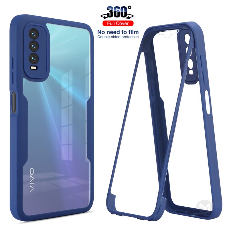 Ốp lưng trong suốt bảo vệ toàn diện 360 độ cho vivo y20 y20s y20i y12a y12s v23 5g v2029 ốp lưng silicon chống va đập với phim màn hình phía trước