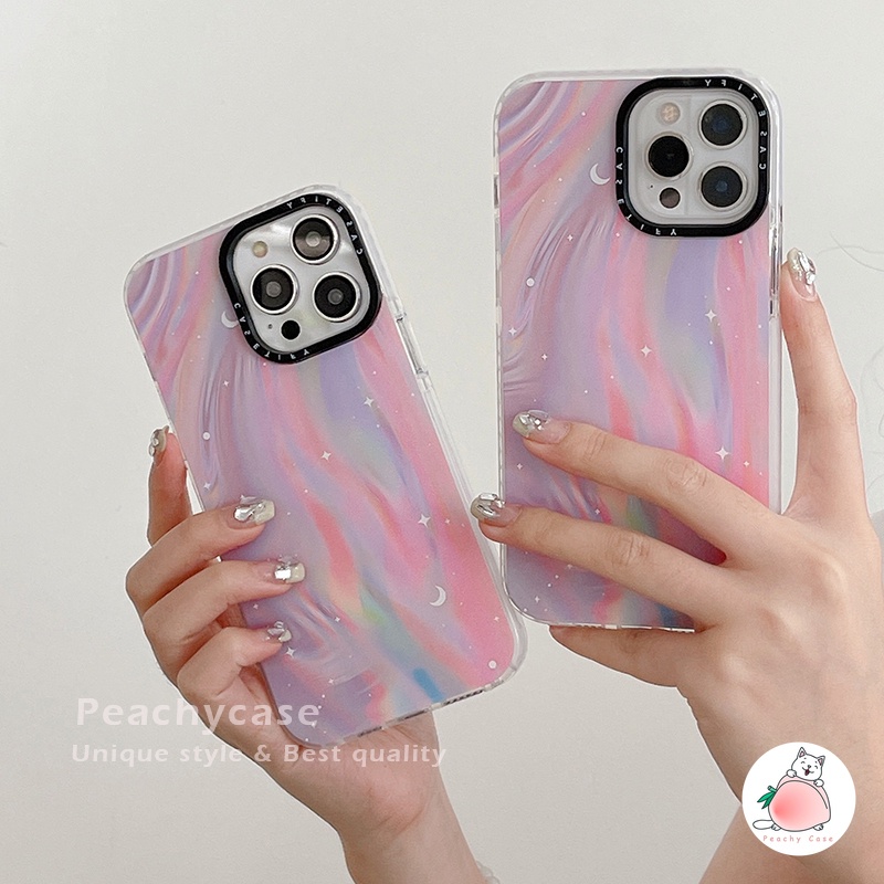Dreamy laser aurora moon star pink phone case cho iphone 14 13 12 pro max 11 iphone13 13promax soft tpu shock proof protector Ốp điện thoại
