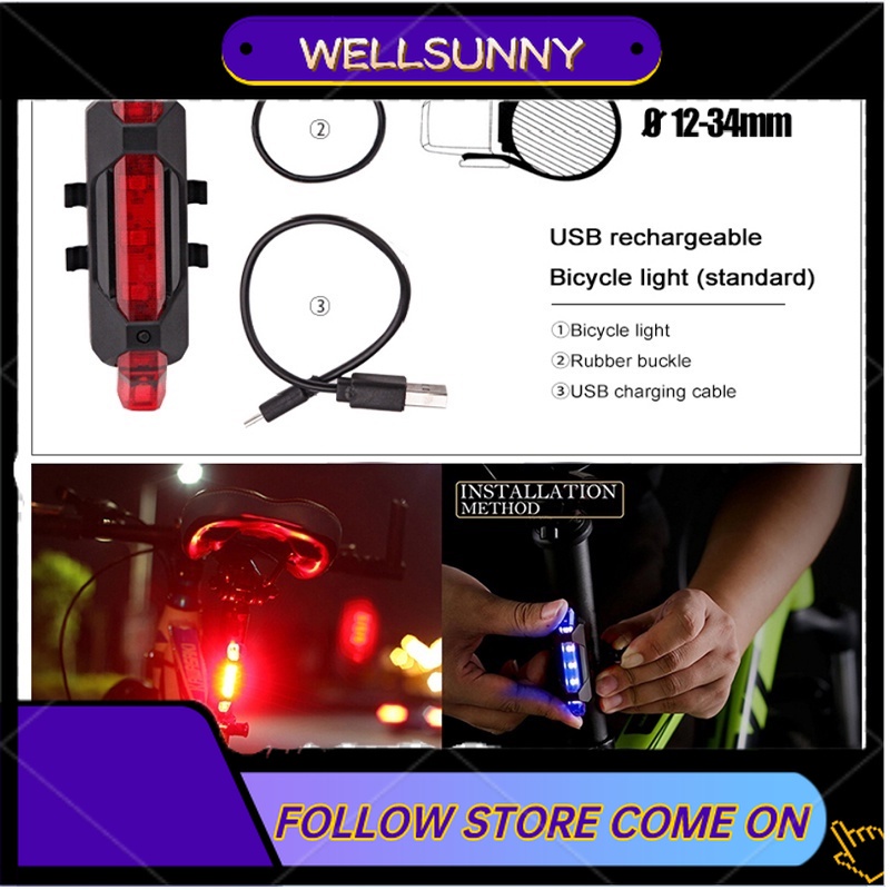 Đèn hậu xe đạp đèn nháy chống thấm nước có thể sạc lại cho đèn sau mtb cho đèn tín hiệu phía sau xe đạp