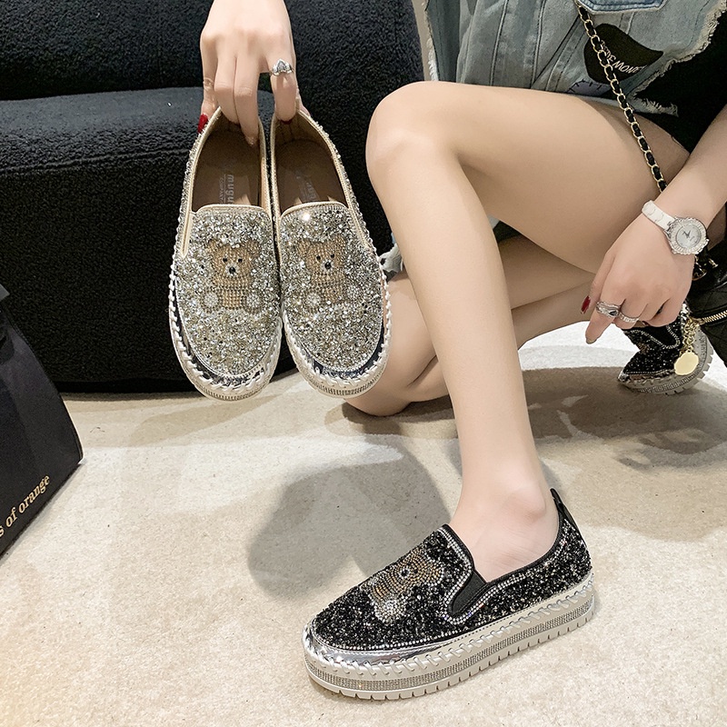 Hong Kong Premium shoes❥Rhinestone fisherman shoes của phụ nữ casual sequin shallow mouth flat slip-on shoes