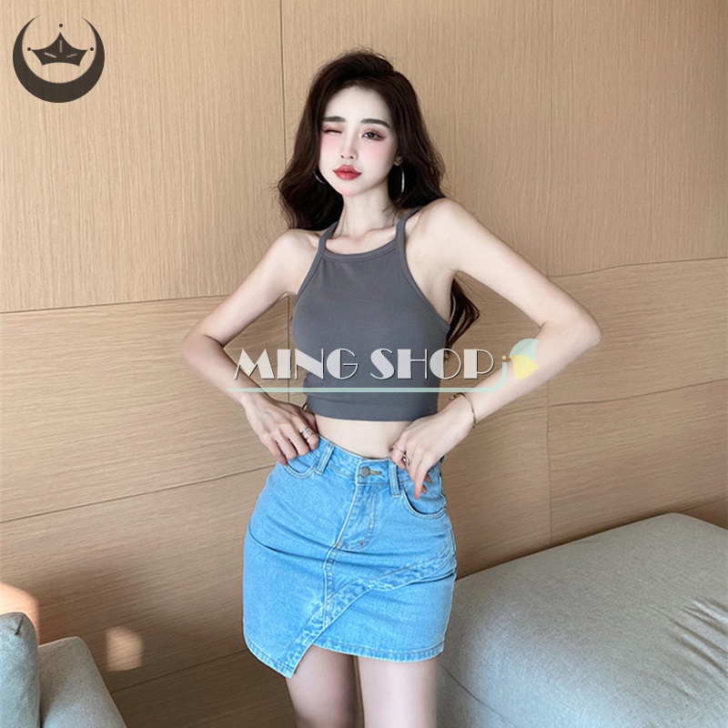 Áo Hai Dây Mùa Hè Màu Trơn Có Mút Đệm Ngực Cho Nữ