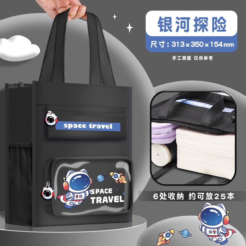 Túi tote Vải canvas In Hoạt Hình Phối Khóa Kéo Đựng Sách Tiện Dụng Cho Học Sinh