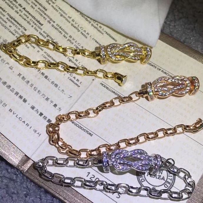 Fred Gypsophila Vòng Tay Dây Xích Dày Đính Kim Cương Toàn Diện Khóa Hình Móng Ngựa Phong Cách Li Jiaqi Làm Quà Sinh Nhật