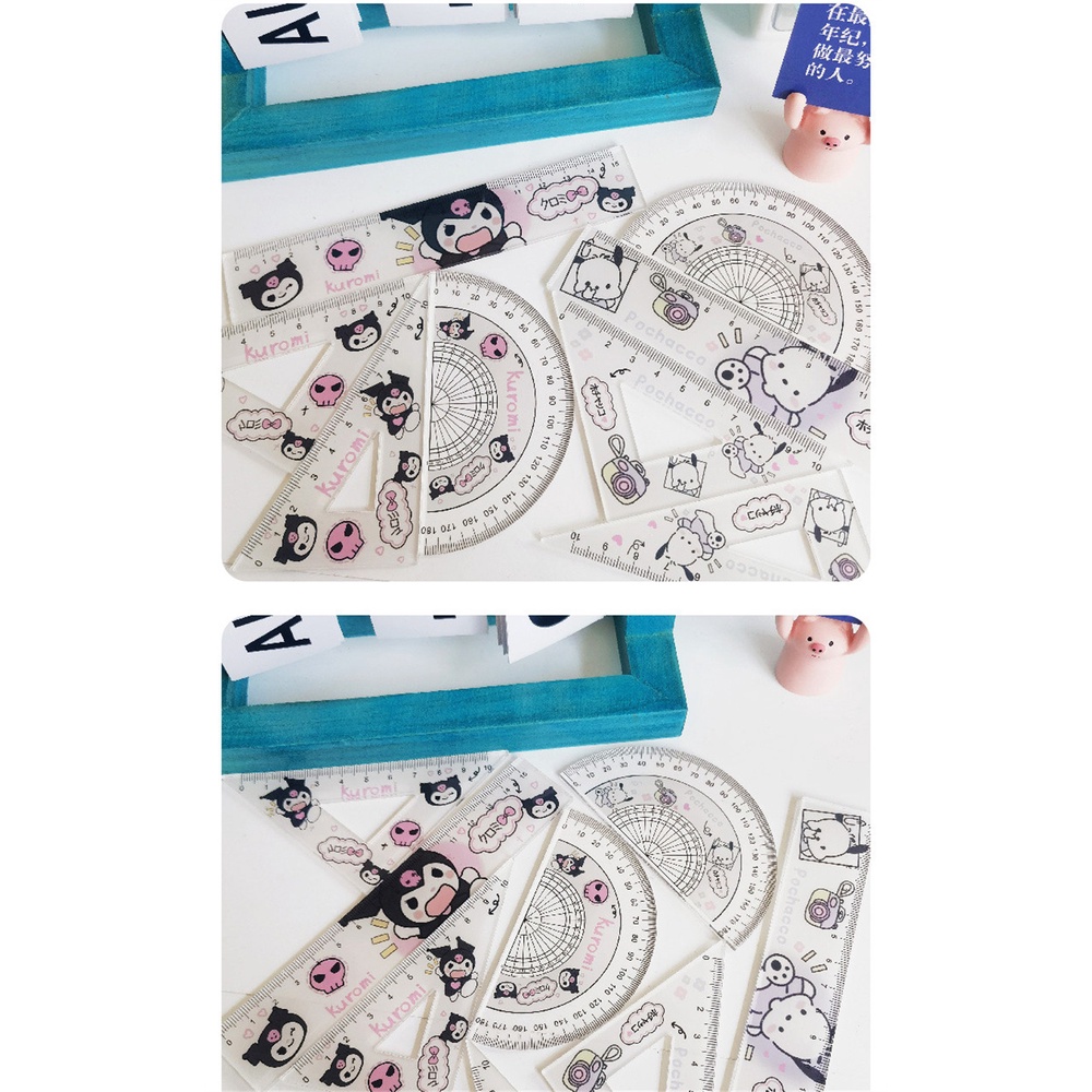 4 Sanrio Kuromi Chó Pacha Acrylic Dễ Thương Học Sinh Thước Trọn Bộ Tam Giác Quy Mô Đo Thước Bé Gái Ngày Lễ Quà Tặng trẻ Em Miyia