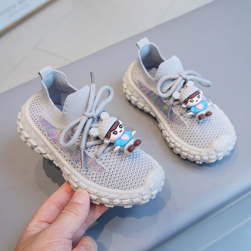 Giày Thể Thao Đế Mềm Phối Lưới Thoáng Khí Họa Tiết Hoạt Hình Dễ Thương Cho Bé Gái