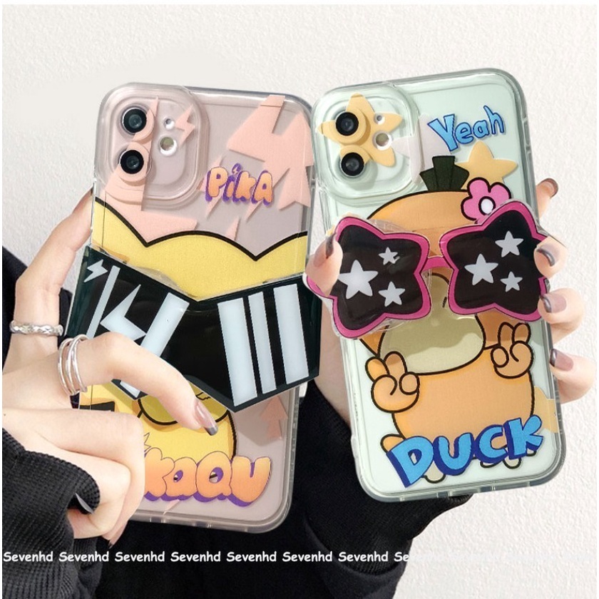 Tương thích cho iphone 14 13 12 11 pro max se2020 x xr xs max 7 8 6 6s plus angel eyes phone case with sunglasses holder ins cartoon cute pikachu protective cover
