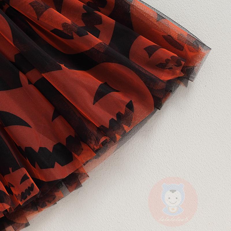 Đầm Xòe Chữ a Tay Dài Cổ Tròn Họa Tiết halloween laa6 Cho Bé Gái