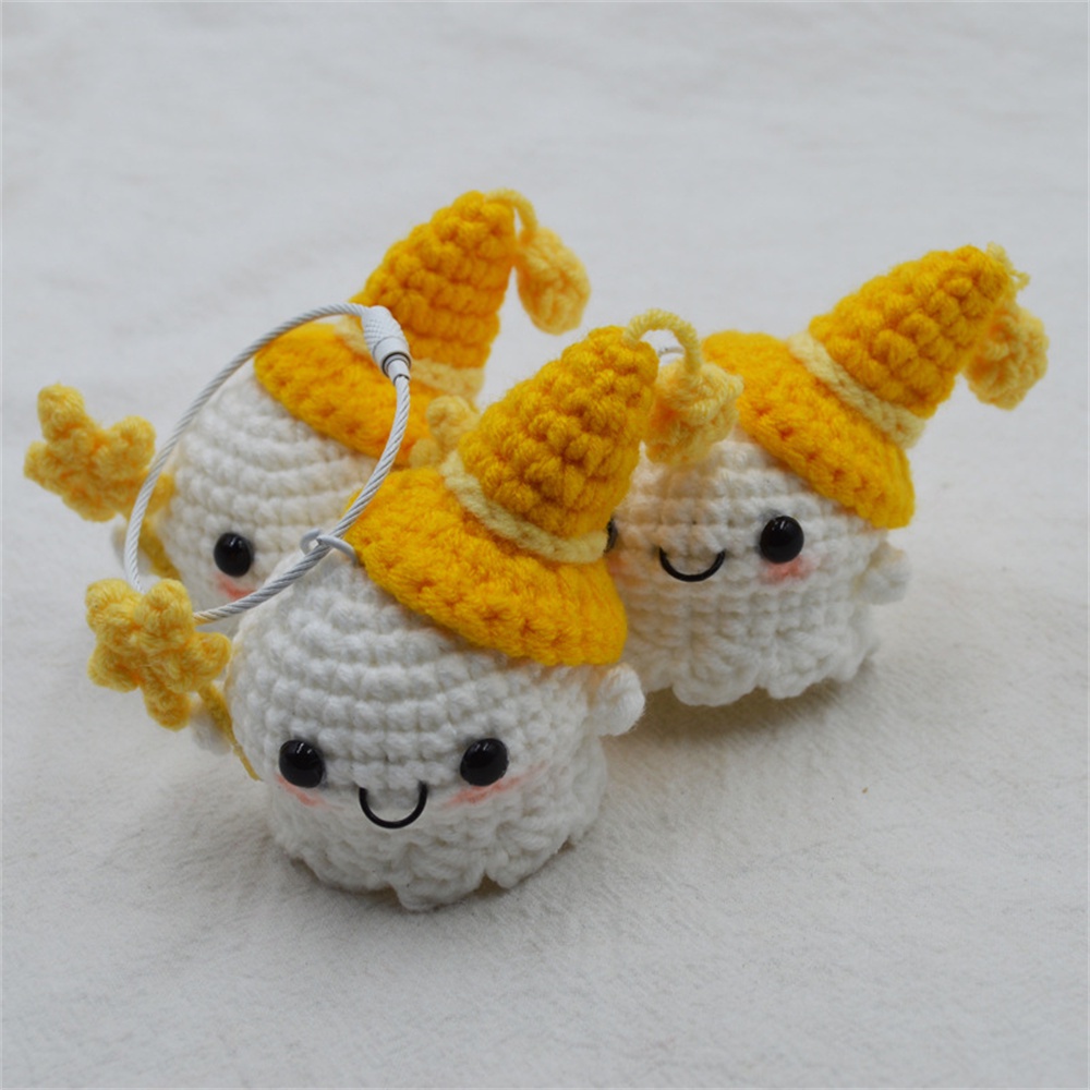 Búp bê móc len Búp bê ma tối giản Len móc thủ công trang trí thủ công Búp bê móc thủ công Len mặt dây chuyền ô tô Tượng và đồ thu nhỏ Móc khóa hoạt hình, sản phẩm tích cực