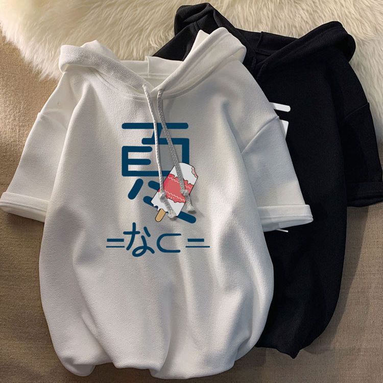 Áo thun tay lửng dáng rộng có mũ trùm đầu thời trang mùa hè mát mẻ cho sinh viên