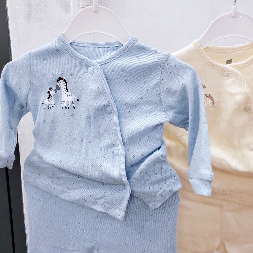 Đồ bộ quần áo dài tay sơ sinh Lullaby cúc cài lệch vải cotton lỗ thoáng 4 mùa cho bé trai bé gái 0-6 tháng