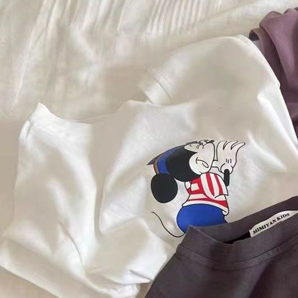 Pure cotton t-shirt trẻ em mùa hè phong cách mới phim hoạt hình bé trai cô gái ngắn tay áo sơ mi bé thường áo t-shirt cổ tròn