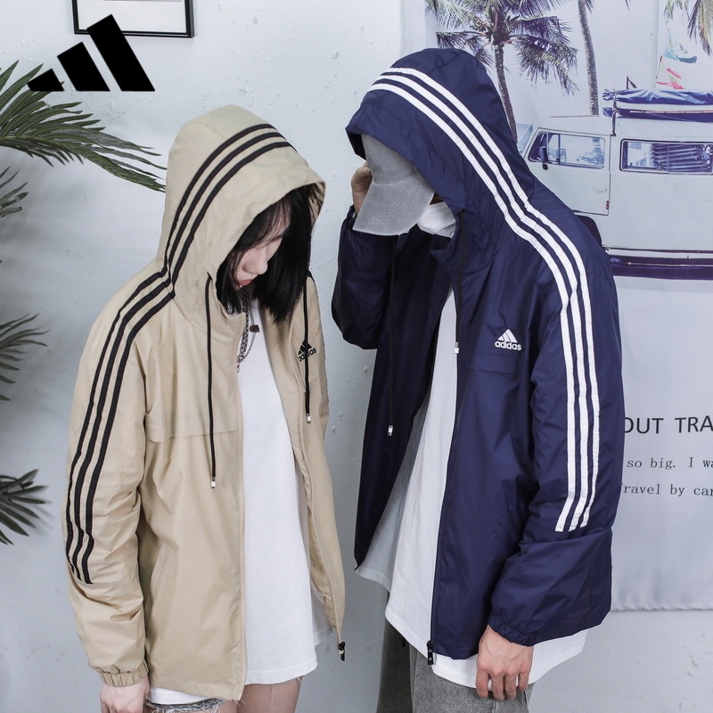 Thêu logo adidas 100% lưới nguyên bản lót bên trong áo khoác cặp đôi áo khoác quần áo áo khoác cho nữ áo khoác trơn có zip áo khoác bomber áo khoác gió có mũ trùm đầu cho nam