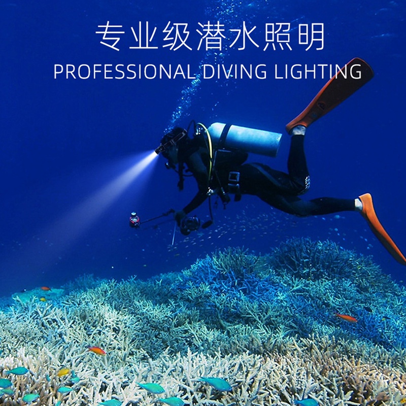 Đèn led mới tuổi thọ pin dài lặn ánh sáng mạnh đèn pha siêu sáng không thấm nước tầm xa lặn sâu đèn pha câu cá