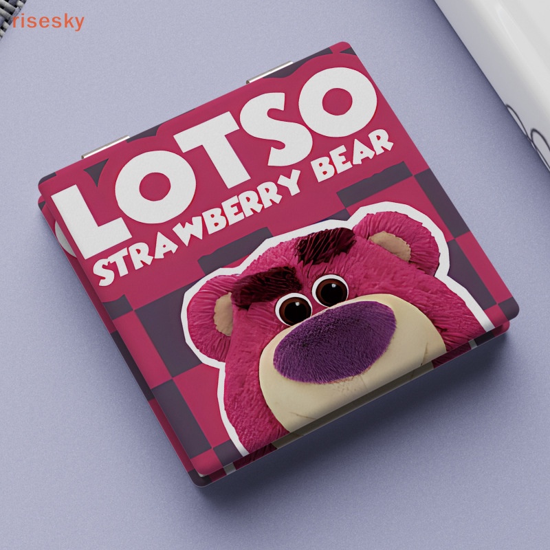 Gấu dâu dễ thương gương trang điểm có thể gập lại cầm tay trang điểm gương nhỏ gấp gương cầm tay vuông nữ sinh dễ thương