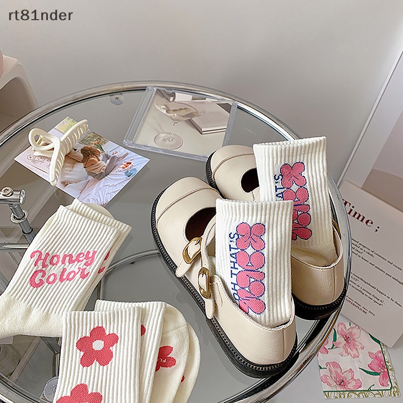 Rt màu hồng hoa phụ nữ vớ thời trang dễ thương ngọt ngào harajuku vớ bông thường hàn quốc nhật bản kawaii girls calcees n