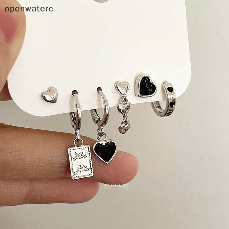 Openwaterc 1 bộ phong cách hàn quốc thời trang màu bạc stud earring set punk cool earrings for women heart eardrop trendy light jewelry vn