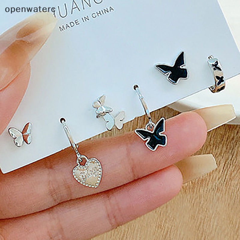 Openwaterc 1 bộ phong cách hàn quốc thời trang màu bạc stud earring set punk cool earrings for women heart eardrop trendy light jewelry vn