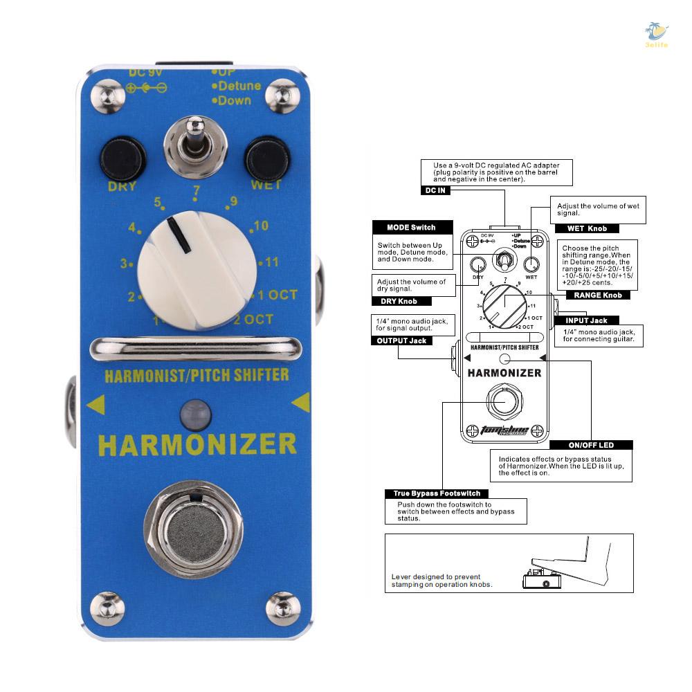 3elife aroma ahar-3 harmonizer harmonist / pitch shifter electric guitar effect pedal mini single effect với true bypass