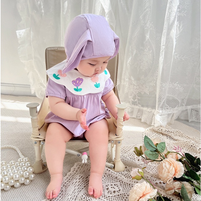 Sét body tiểu thư đầy tháng/ thôi nôi IDEA cao cấp cho bé gái tím kèm mũ thỏ Quần áo trẻ em quần