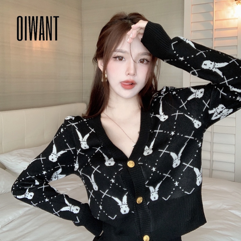 Oiwant women 2023 màu rắn jacquard v cổ dài tay áo ngắn dệt kim cardigan mỏng áo len mỏng