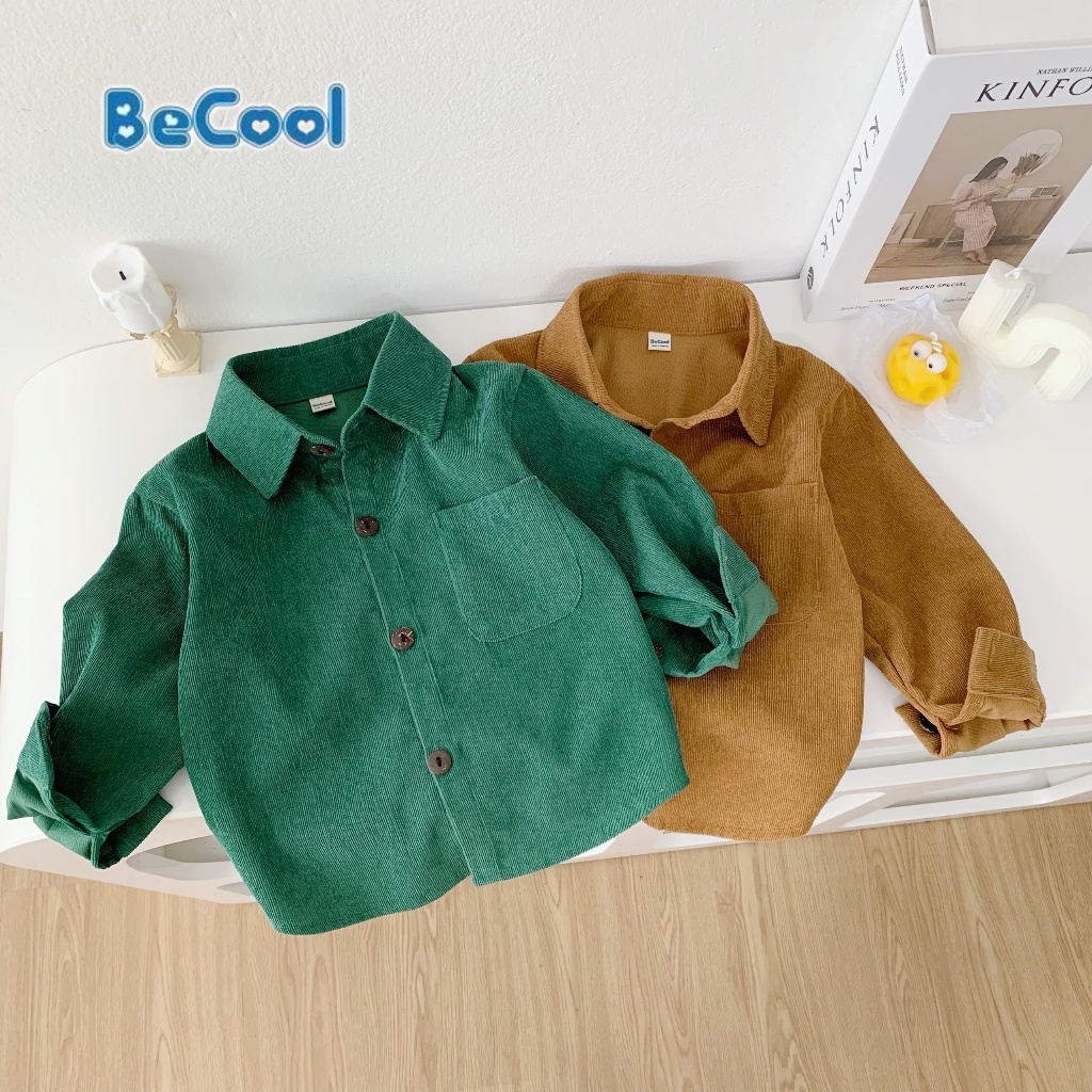 Áo Sơ Mi Nhung Cho Bé Trai BECOOL Chất Nhung Tăm Cao Cấp, Áo Dài Tay Cho Bé Từ 10-28Kg