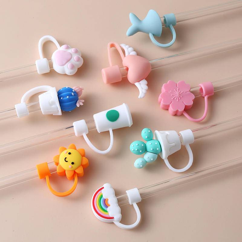 Kính ống hút Cap Dễ thương trà sữa ống hút tay áo lưới ống hút đỏ cắm bụi phụ kiện phổ quát mũ bụi cup cắm
