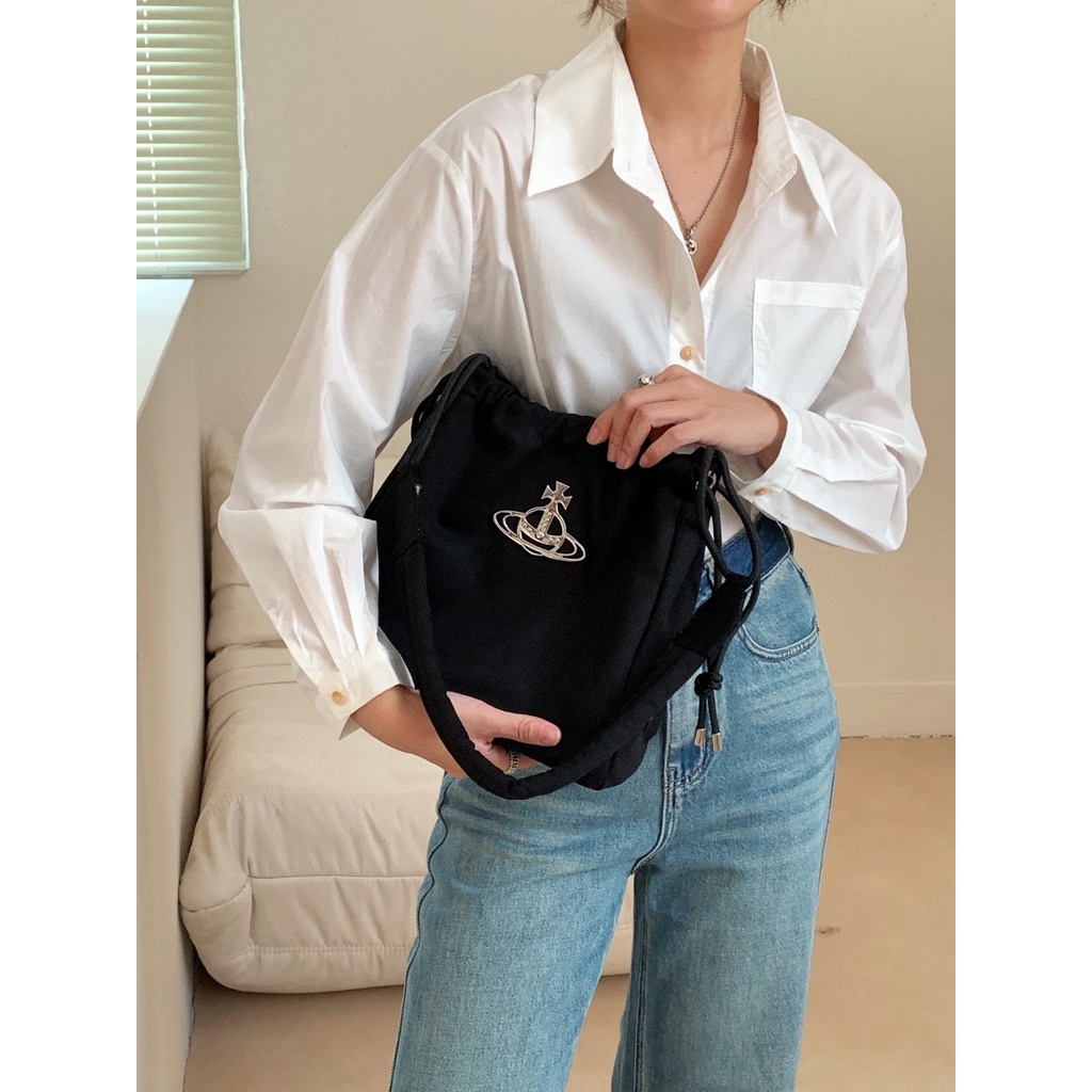 Vivienne westwood mới hợp thời trang túi đeo vai di động dung tích lớn all-match túi dây rút vải túi messenger