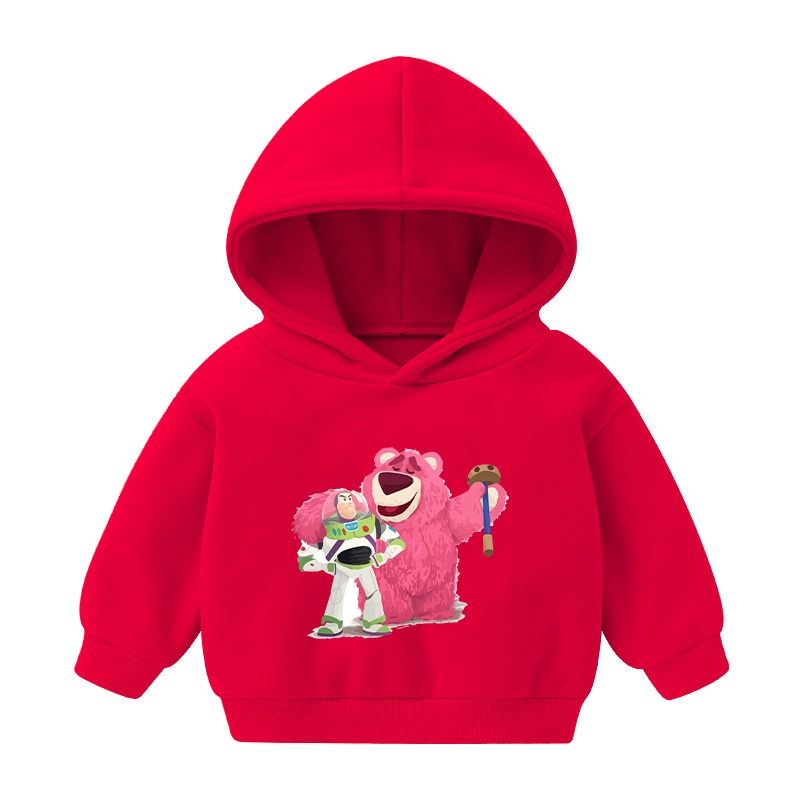 Iq Áo hoodie Màu Đỏ Họa Tiết Gấu Và Dâu Tây Dễ Thương Cho Bé