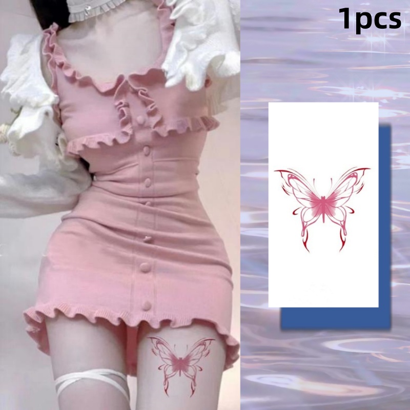 Hình Xăm Dán Tạm Thời Họa Tiết Cánh Bướm Màu Hồng Dễ Thương Chống Thấm Nước Lâu Trôi Trong Vòng 7 Ngày