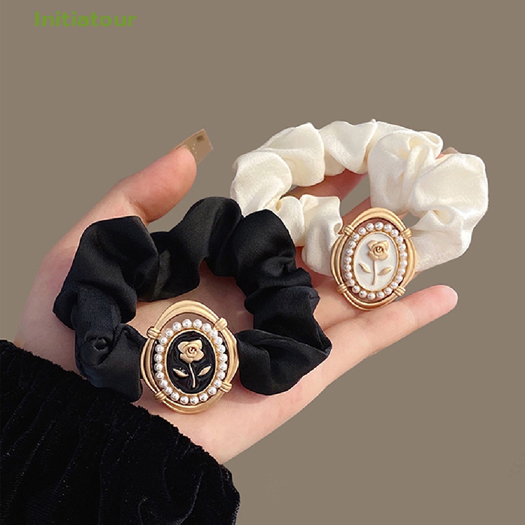Dây Cột Tóc Đuôi Ngựa Co Giãn Bằng Kim Loại Hình Hoa Hồng Phong Cách Vintage
