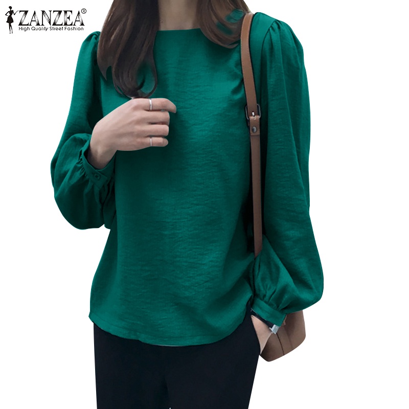 Áo kiểu ZANZEA tay phồng dài cổ tròn thời trang Hàn Quốc cho nữ