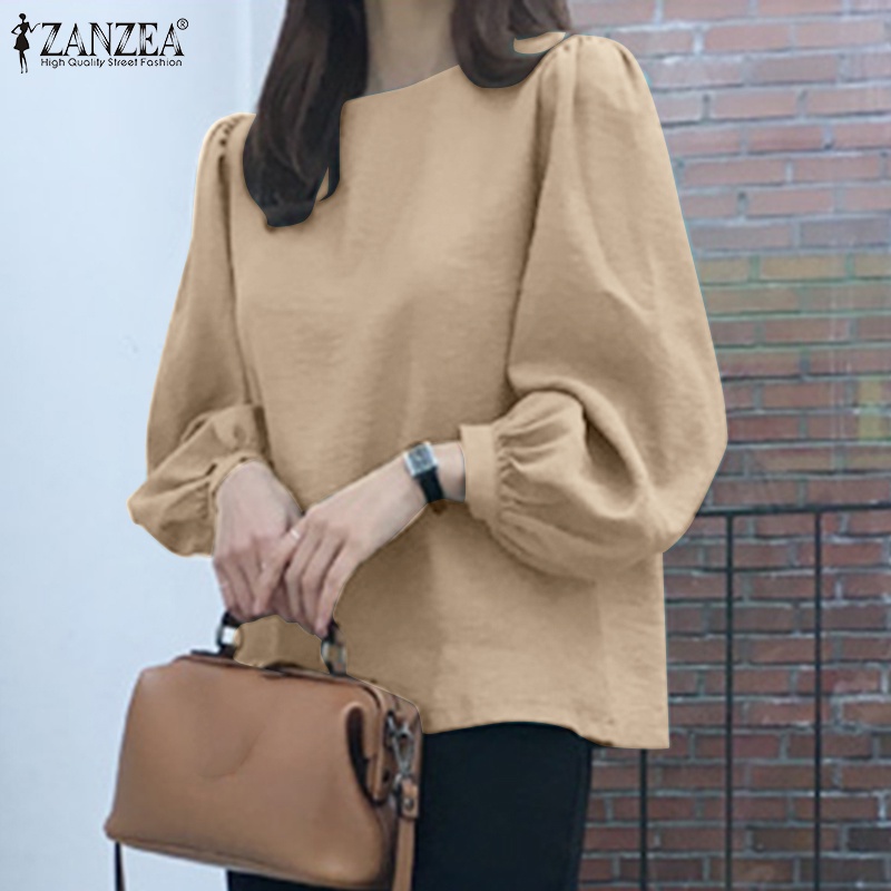 Áo kiểu ZANZEA tay phồng dài cổ tròn thời trang Hàn Quốc cho nữ