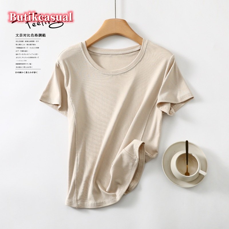 Áo Thun Cotton Mỏng Cổ Tròn Ghép Nối Thời Trang Mùa Hè 2023 Cho Nữ