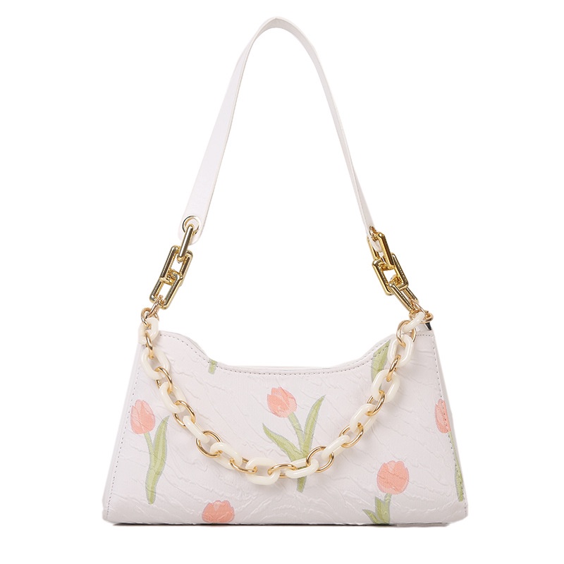 MISCHA Túi Đeo Vai Hình Vuông Cỡ Nhỏ Họa Tiết Hoa Phối Dây Đeo Sợi Xích Đơn Giản Thời Trang Phong Cách Hàn Quốc Cho Nữ