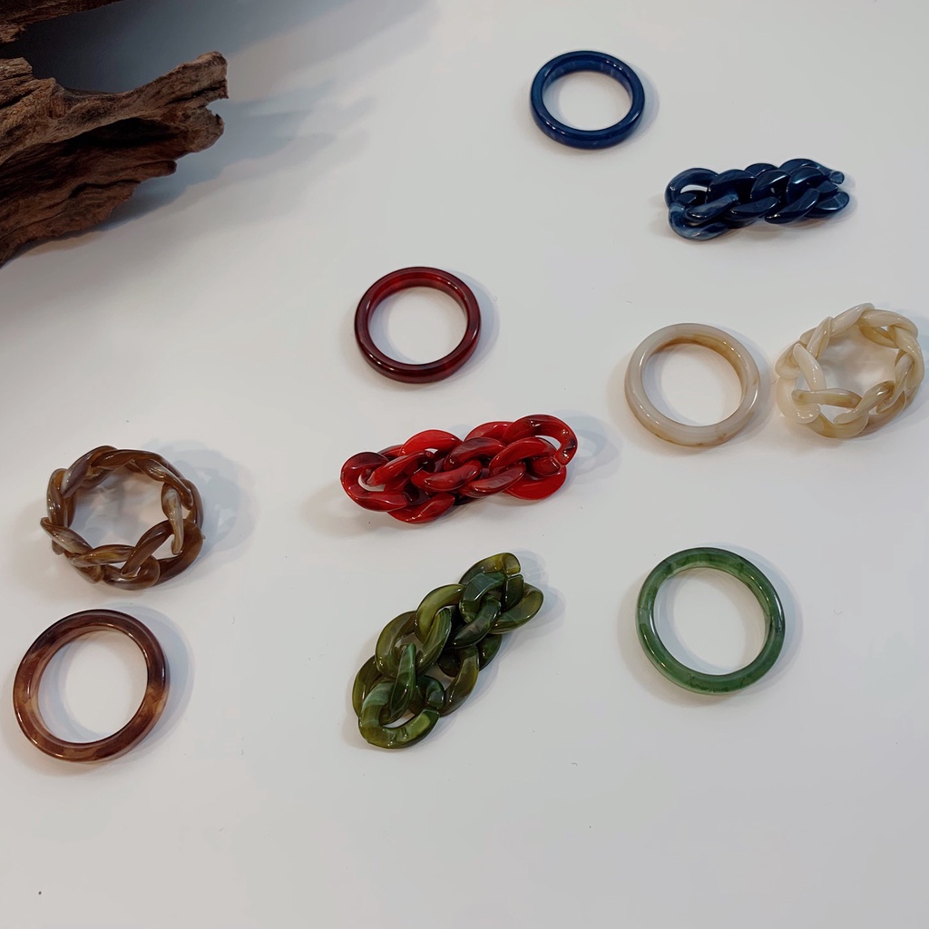 Bộ 2 Nhẫn Nhựa Phong Cách Retro Thời Trang