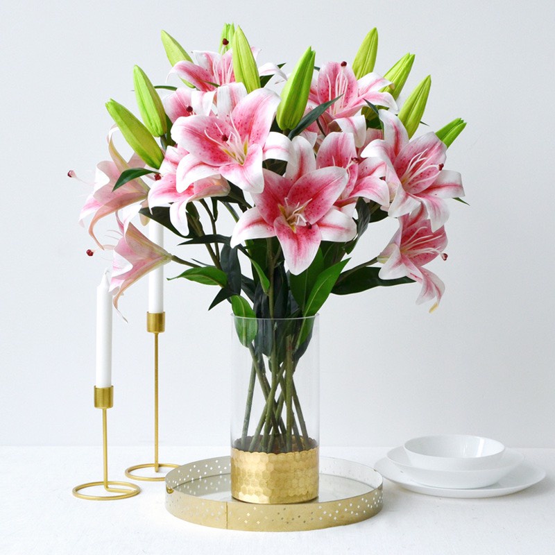 Hoa Ly Giả 3 Bông 2 Nụ Cao Cấp - Hoa Giả Nhiều Màu Sắc Trang Trí Bàn Ăn, Nhà Cửa, Văn Phòng, Nhà Hàng