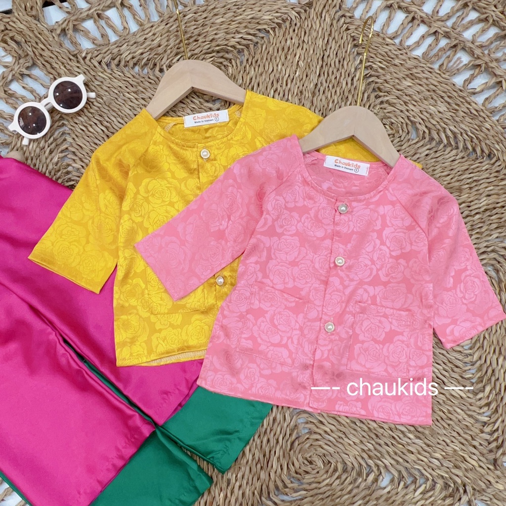 Bộ bà ba bé gái chất gấm mịn đẹp size 8-8kg