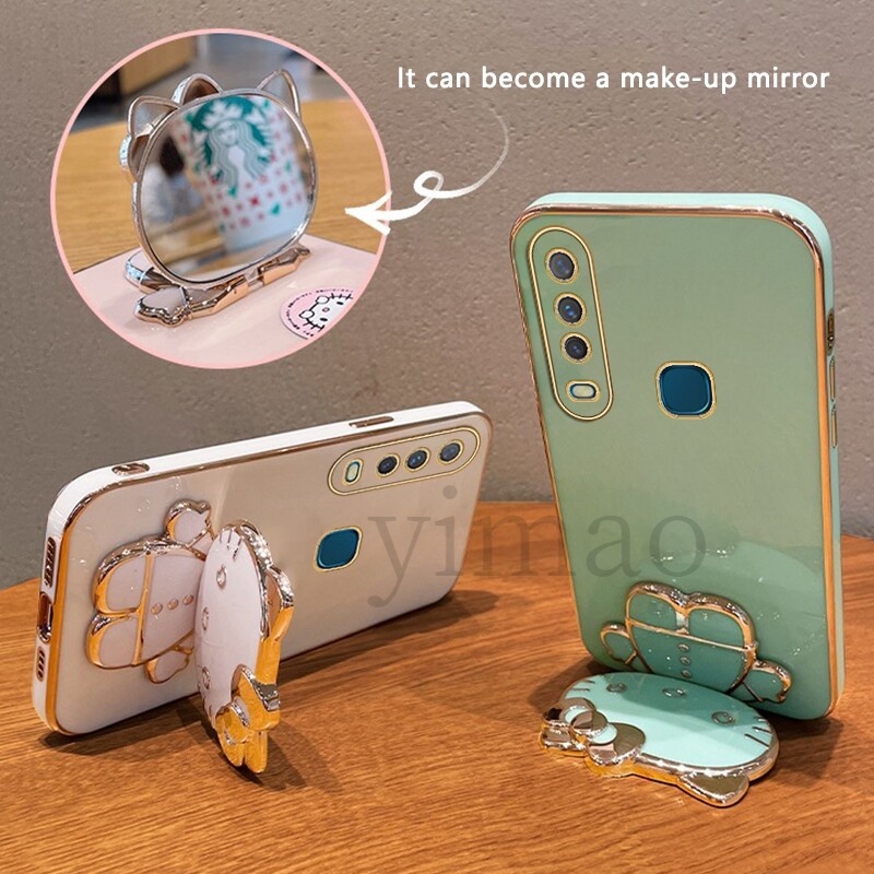 Ốp Điện Thoại Mềm Có Giá Đỡ & Gương 3D Cho Vivo 1916 1928 1901 1902 1903 1904 1906 1915 1933 1818 1819